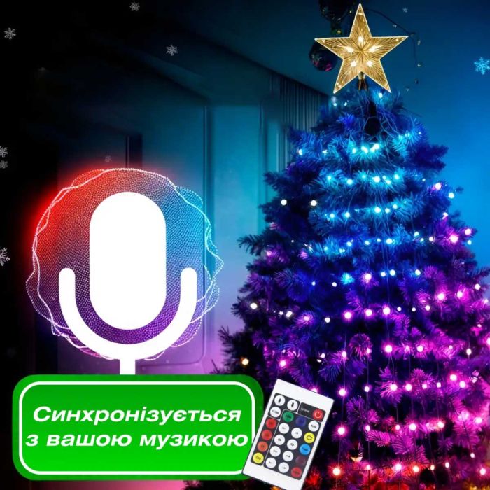 Розумна гірлянда Smart 200 LED довжина 2 м з керуванням зі смартфона прозора, мультиколор 1733042W
