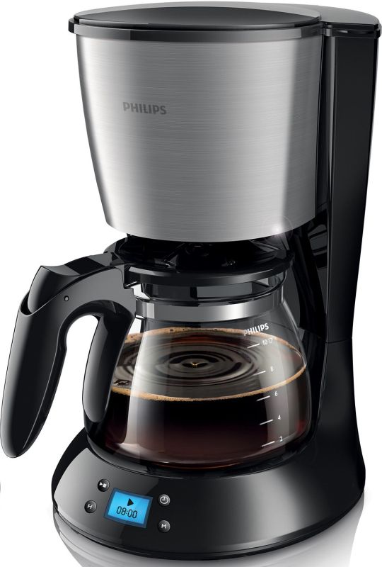 Кофеварка Philips капельная Daily Collection 1.2л, молотый, LED-дисплей, таймер включения, часы, черно-серебристый