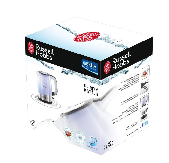 Электрочайник Russell Hobbs Purity 1л, стекло, с фильтром Brita, серебристо-черный