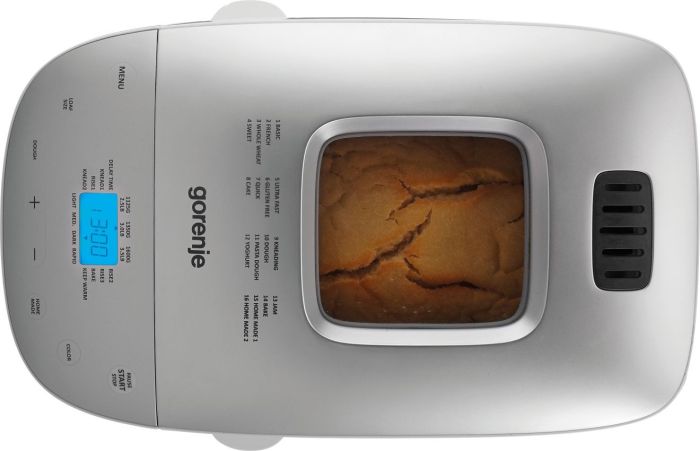 Хлебопечка Gorenje 850Вт, программ-13, макс.вес -1.6кг, форма-прямоугольник, пластик, серый
