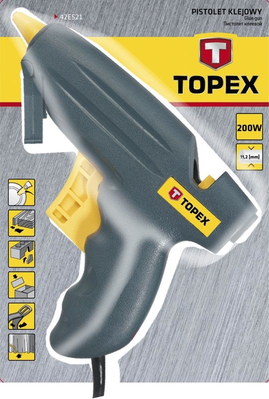 Пістолет клейовий TOPEX 20/200Вт стрижні 11мм 0.3кг подача 12г/хв