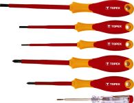 Викрутки TOPEX набір 6шт, діелектричні, тестер напруги, SL,PH, сталь CrMo