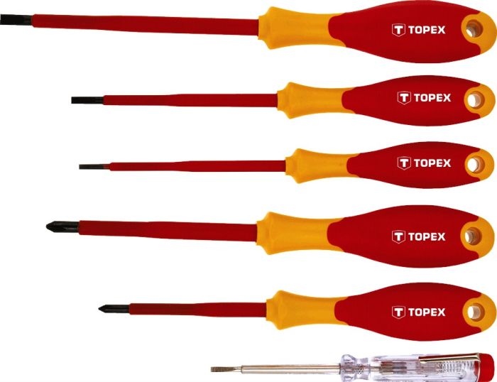 Викрутки TOPEX набір 6шт, діелектричні, тестер напруги, SL,PH, сталь CrMo