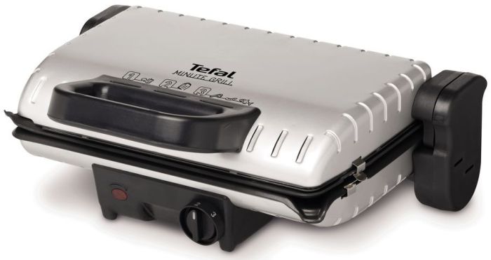 Гриль Tefal прижимной MinuteGrill 1600Вт, темп. режимов-3, съёмные пластины, раскрытие на 180°, металл