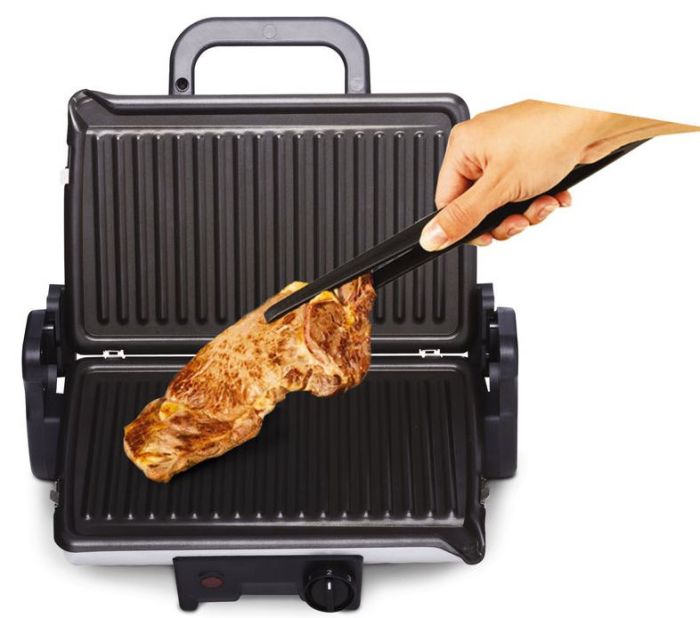 Гриль Tefal прижимной MinuteGrill 1600Вт, темп. режимов-3, съёмные пластины, раскрытие на 180°, металл