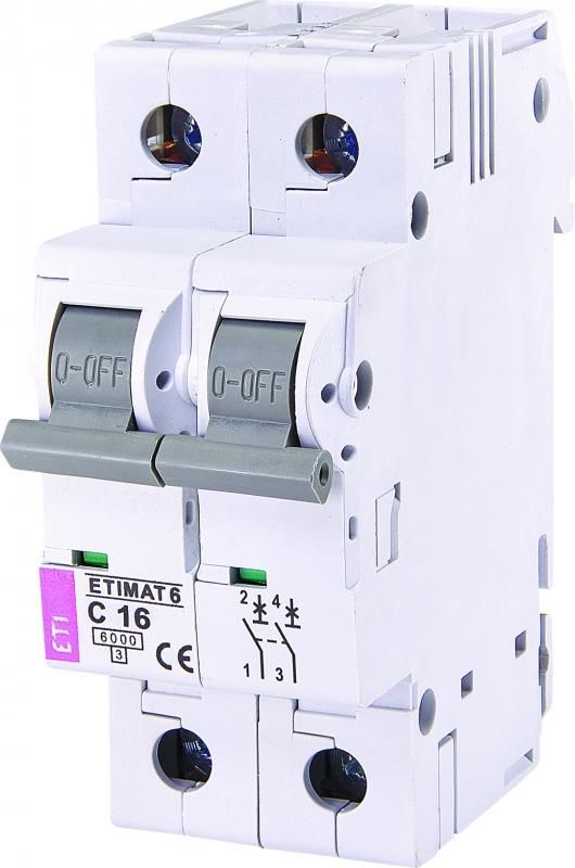 Автоматичний вимикач ETI, ETIMAT 6 2p С 16А (6 kA)