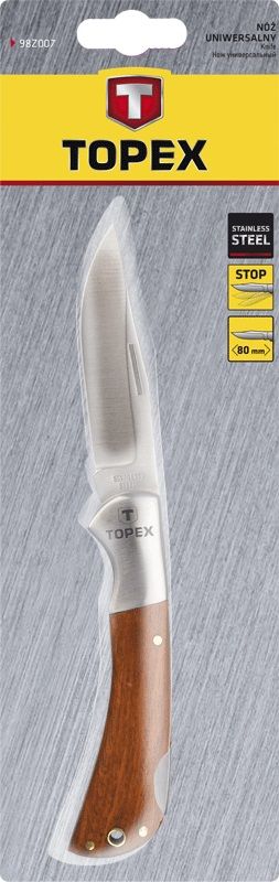 Ніж складаний TOPEX, 195мм, лезо 80мм, фіксатор, тримач металевий та дерев'яні накладки