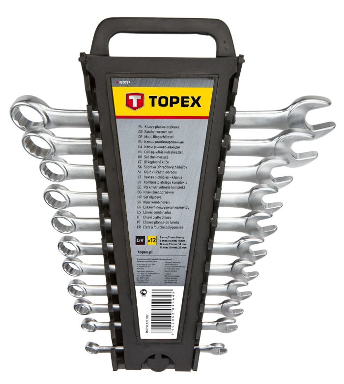 Ключи гаечные TOPEX, набор 12шт, комбинированные, 6-22мм, CrV,