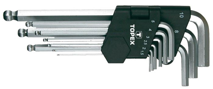 Ключи шестигранные TOPEX, набор 9шт, длинные, шаровидный наконечник, CrV, 1.5-10мм