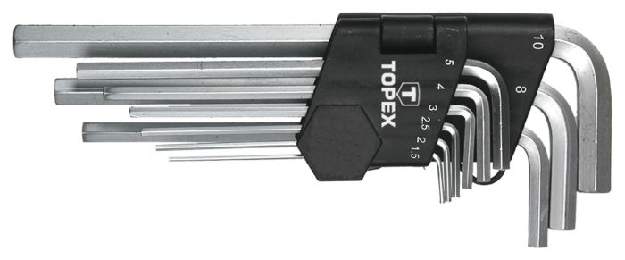 Ключи шестигранные TOPEX, набор 9шт, длинные, CrV, 1.5-10мм