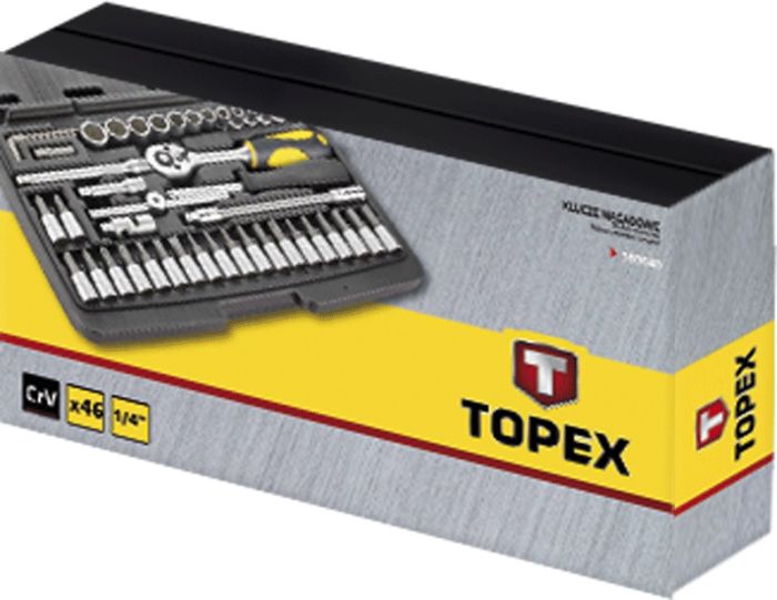 Набір інструментів TOPEX, набір торцевих головок 1/4", 46шт, CrV