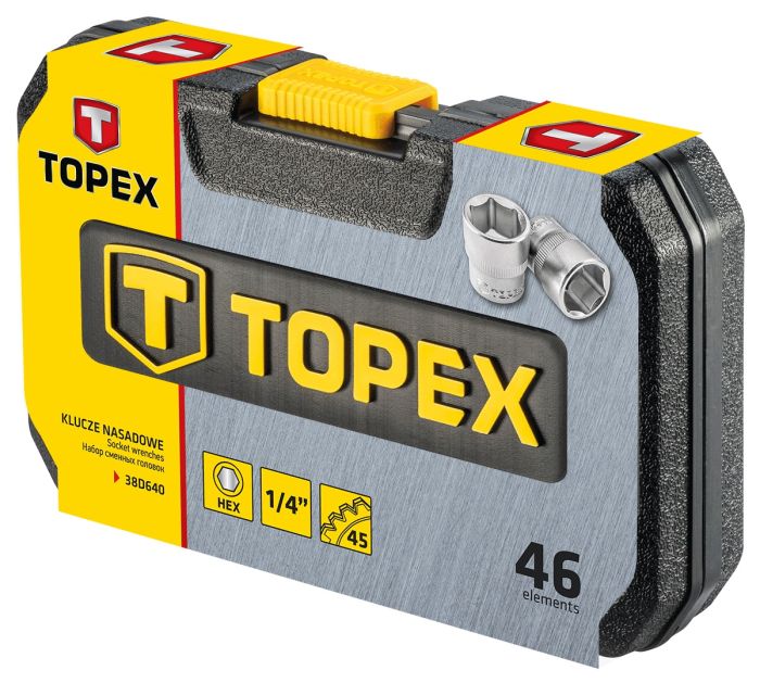 Набір інструментів TOPEX, набір торцевих головок 1/4", 46шт, CrV