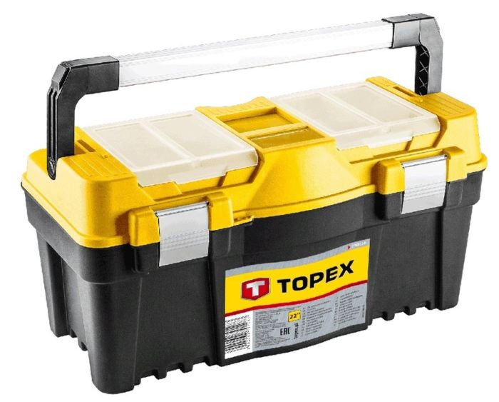 Ящик для інструменту TOPEX, 25", органайзер в кришці, алюмінієве руків'я, 33х60х29см, пластмаса