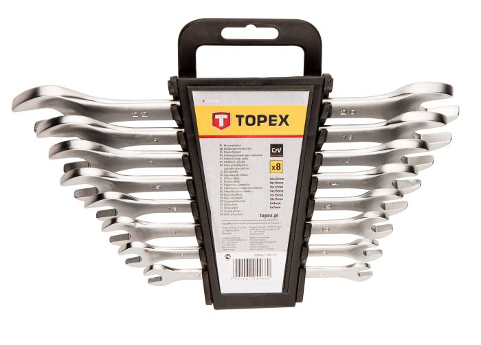 Ключи гаечные TOPEX, набор 8шт, двусторонние, 6-22мм, CrV
