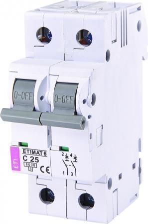 Автоматичний вимикач ETI, ETIMAT 6 2p С 25А (6 kA)
