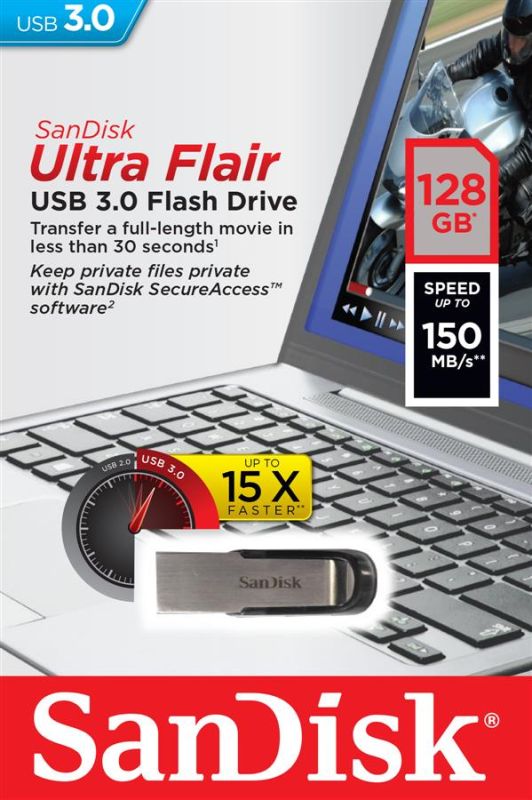 Накопичувач SanDisk  128GB USB 3.0 Type-A Flair R150MB/s