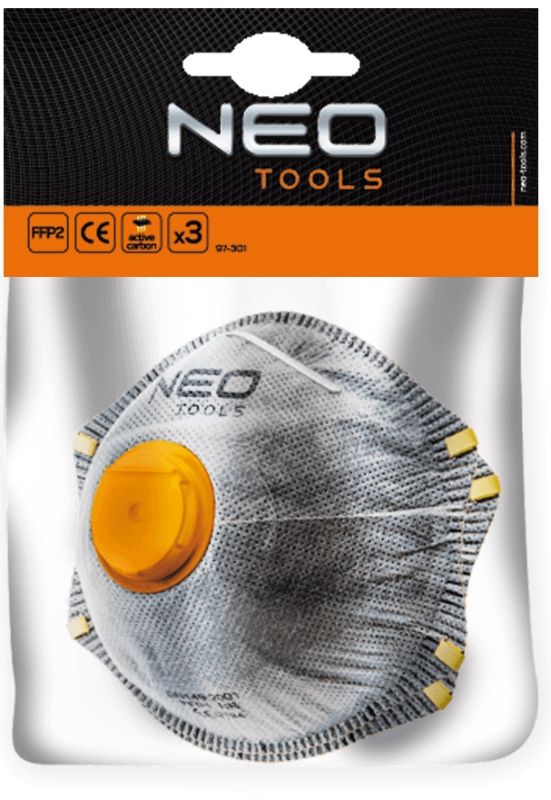 Маска Neo Tools з активованим вугіллям FFP2, з клапаном, 3шт