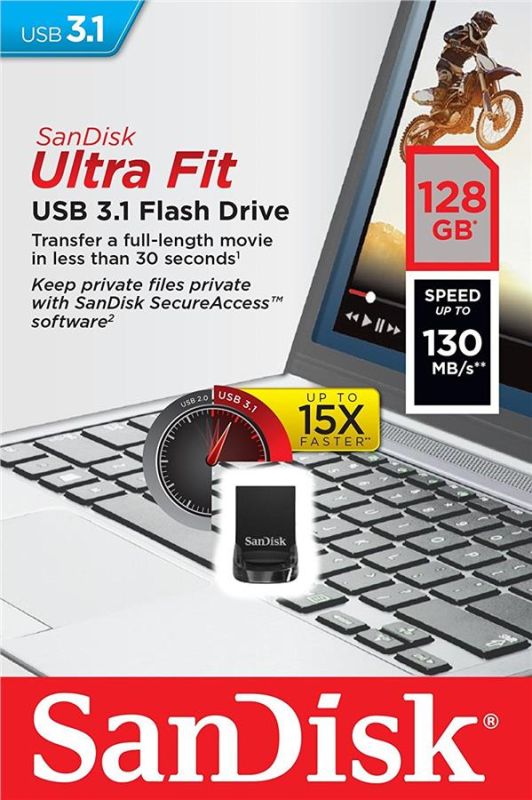 Накопитель SanDisk  128GB USB 3.1 Type-A Ultra Fit Чёрный