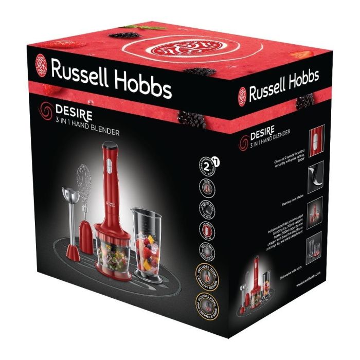 Блендер Russell Hobbs заглибний Desire 500Вт, 2в1, чаша-500мл, червоний