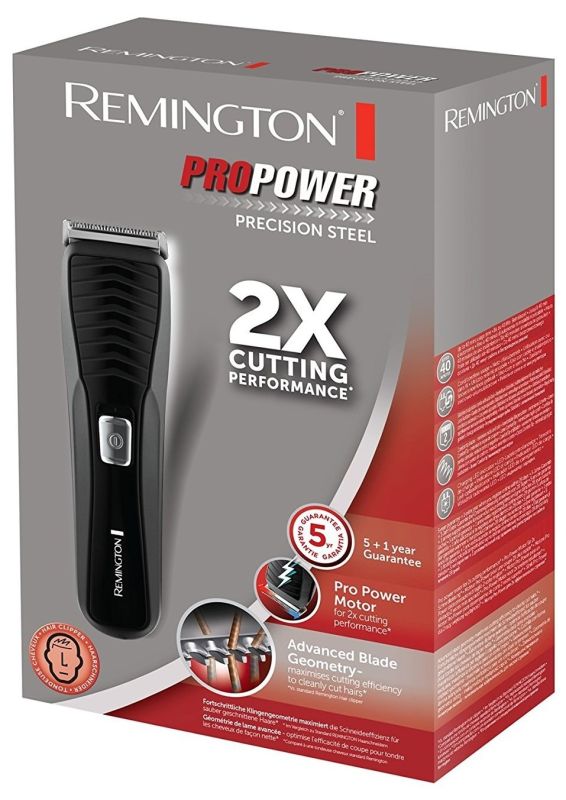 Машинка для стрижки Remington Pro Power Precision Steel, мережа+акум., роторний мотор, насадок-2, сталь, чорний