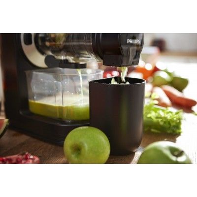 Соковитискач Philips Viva Collection шнековий 150Вт, чаша-1л, жмих-0.75л, пластик, чорний