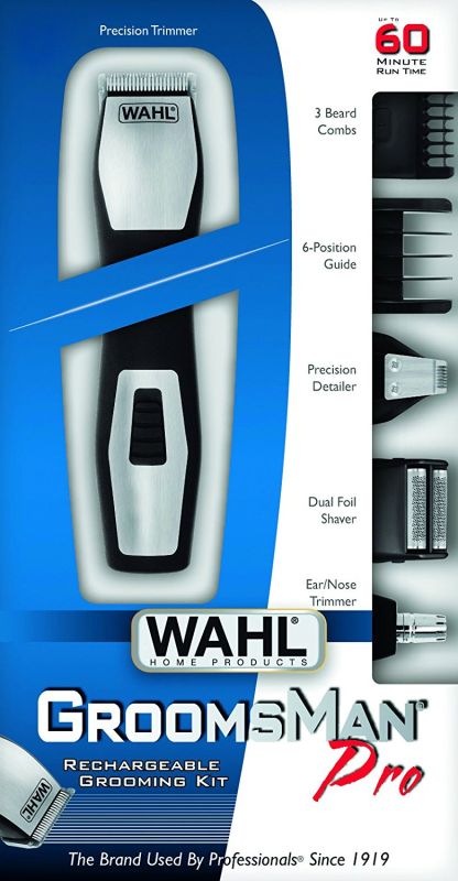 Триммер WAHL Groomsman для бороды, усов, бровей, носа, тела, акум., роторный мотор, насадок-6, сталь, черный