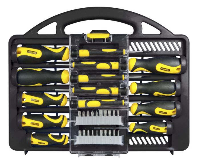 Отвертки Stanley, набор 34шт, битодержатель 1/4", 20 бит, SL,PH,PZ,Torx, кейс
