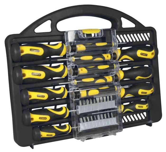 Отвертки Stanley, набор 34шт, битодержатель 1/4", 20 бит, SL,PH,PZ,Torx, кейс