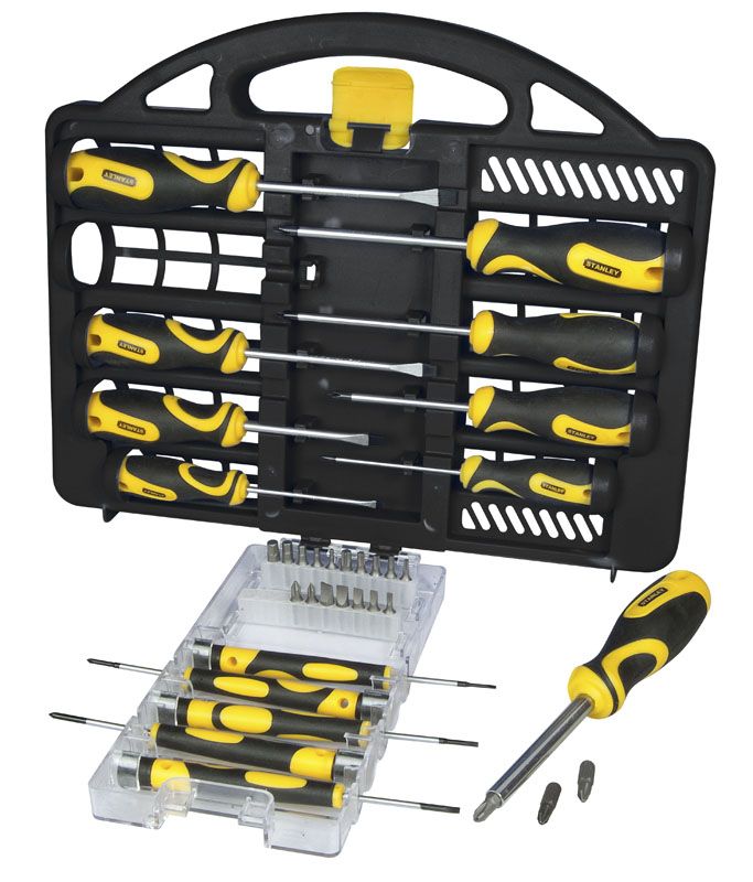 Отвертки Stanley, набор 34шт, битодержатель 1/4", 20 бит, SL,PH,PZ,Torx, кейс