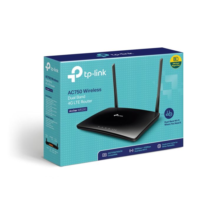 Маршрутизатор TP-LINK TL-MR200 AC750, 4G/LTE, 3xFE LAN, 1xFE WAN, MESH