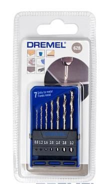 Набір свердел по металу Dremel 628, 7шт, HSS, 0.8-3мм, кейс