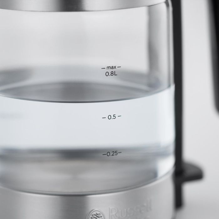 Електрочайник Russell Hobbs Compact Home 0.8л, скло, підсвічування, сріблясто-чорний