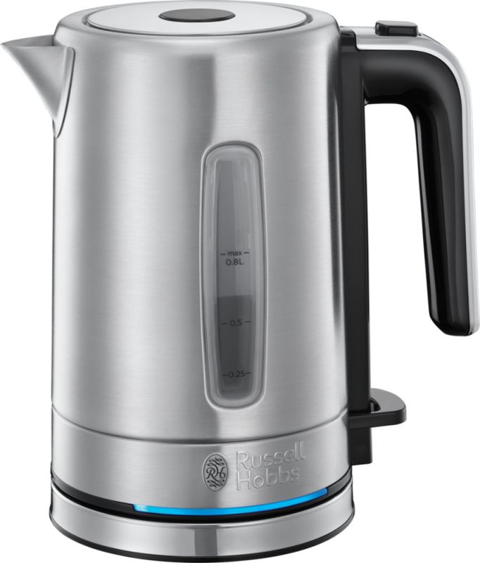 Електрочайник Russell Hobbs Compact Home 0.8л, метал, підсвічування, сріблясто-чорний