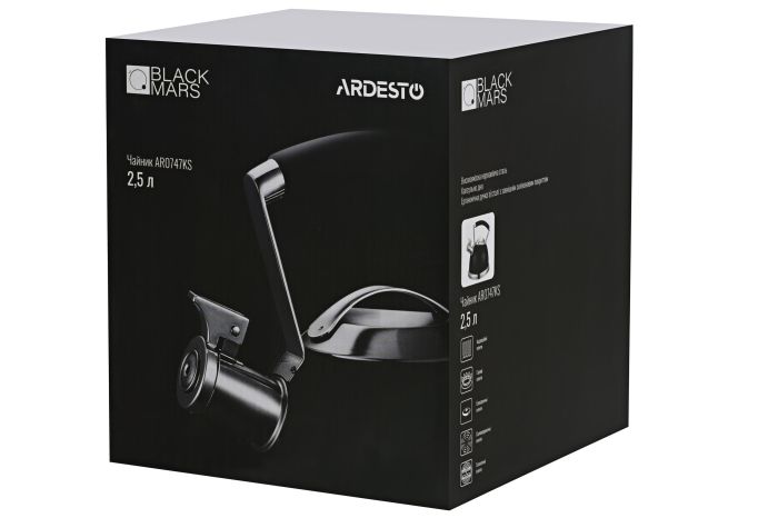 Чайник Ardesto Black Mars, 2.5л, нержавіюча сталь, чорний