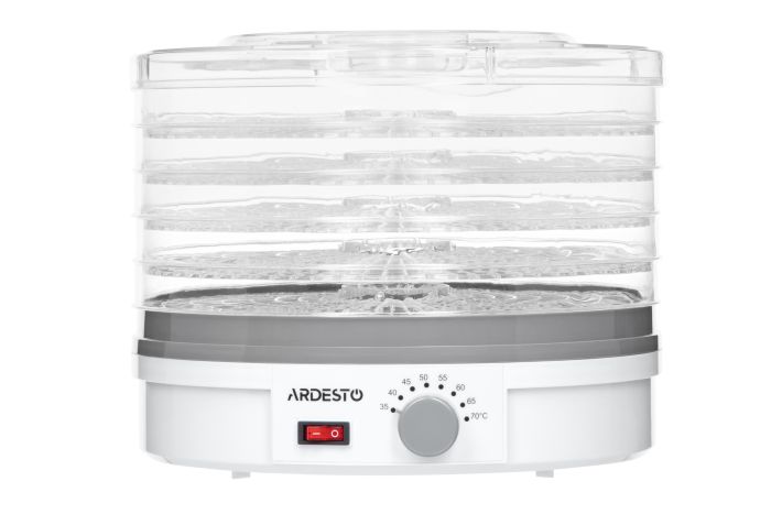 Сушарка для продуктів  Ardesto , 245Вт, піддонів -5x3см, діаметр-32см, макс-70°С, рег.темп, пластик , білий ARDESTO FDB-5320