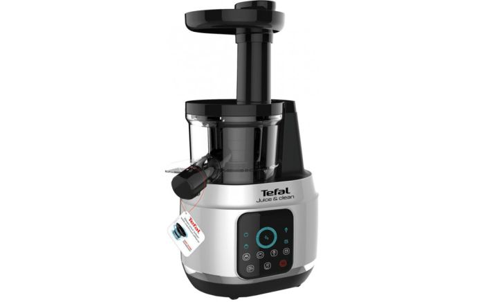 Соковитискач Tefal Juice&Clean шнековий 150Вт, чаша-0.8л, жмих-0.8л, пластик, сріблясто-чорний