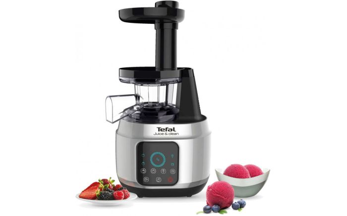 Соковитискач Tefal Juice&Clean шнековий 150Вт, чаша-0.8л, жмих-0.8л, пластик, сріблясто-чорний