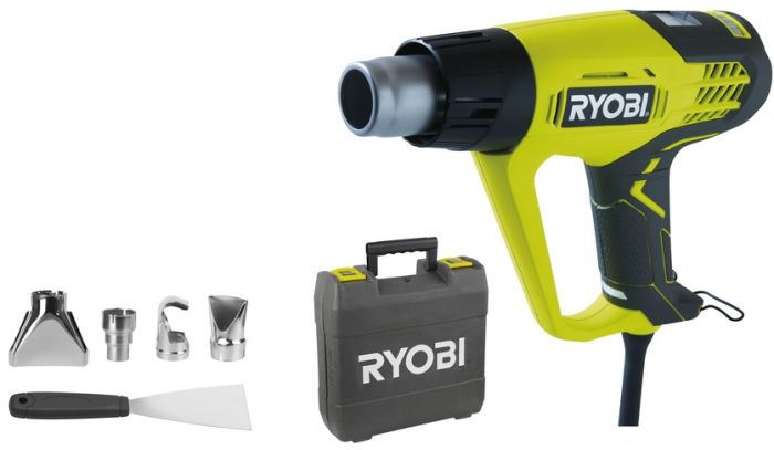 Фен строительный Ryobi EHG2020LCD 2000Вт 50-650°С 250/500л·мин LCD дисплей 0.8кг