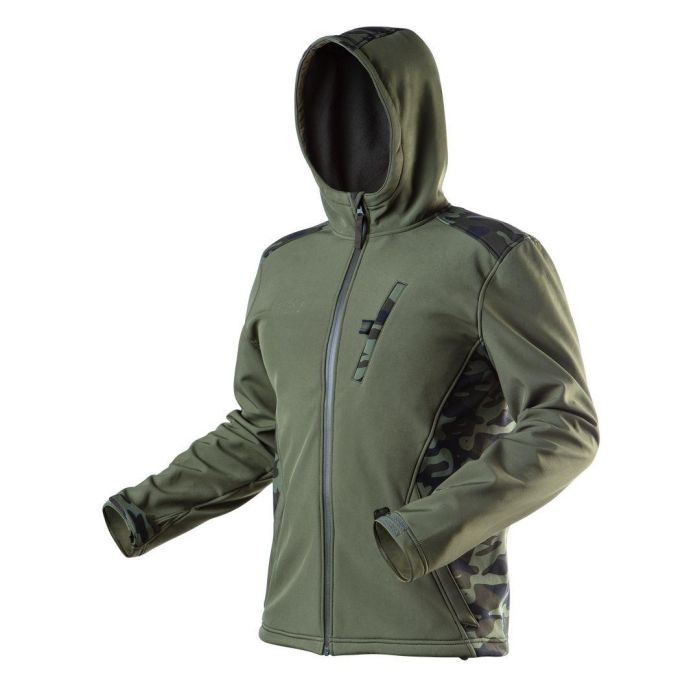 Куртка рабочая Neo Tools Camo, материал Softshell, подкладка флис, ветро и водонепроницаемая, капюшон, M(50), оливковый