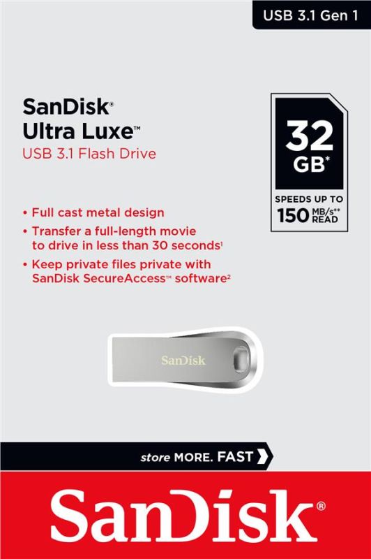 Накопитель SanDisk   32GB USB 3.1 Type-A Ultra Luxe Серебристый