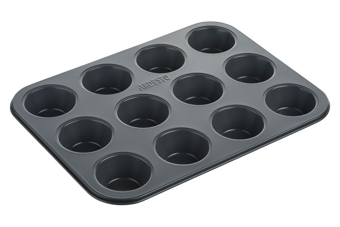 Форма для випікання мафінів ARDESTO Tasty baking, 35х26.5х3см, 12шт, вуглецева сталь, сіро-блакитний