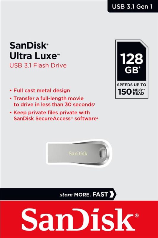 Накопитель SanDisk  128GB USB 3.1 Type-A Ultra Luxe Серебристый
