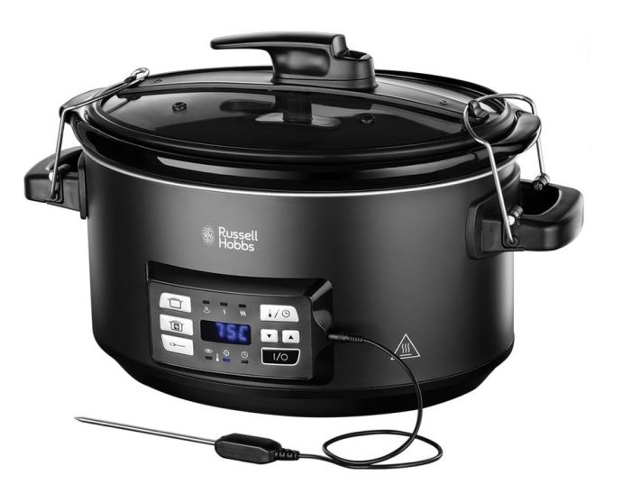 Медленноварка Russell Hobbs SouseVide, 350Вт, чаша-6.5л, электронное управл., 2 щупа, вакуум, нерж. сталь, черный