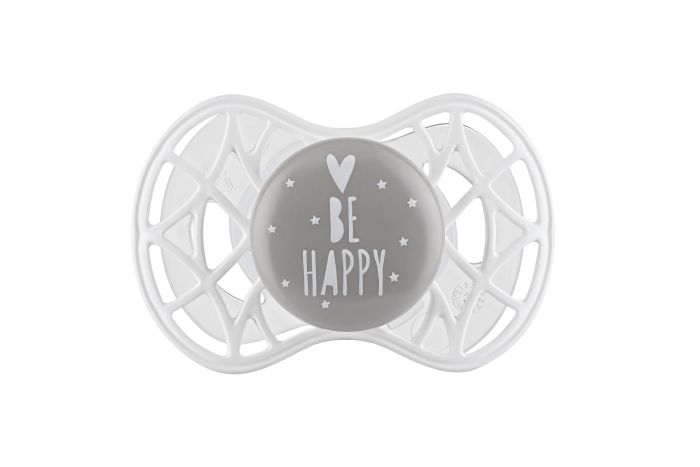 Пустушка Nuvita Air55 Cool 6міс+, ортодонтична, з ковпачком, BE HAPPY сірий