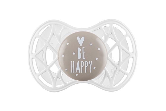 Пустушка Nuvita Air55 Cool 6міс+, симетрична, з ковпачком, BE HAPPY сірий
