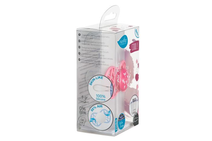 Пустушка Nuvita Air55 Cool 6міс+, симетрична, з ковпачком, сердечки, рожевий