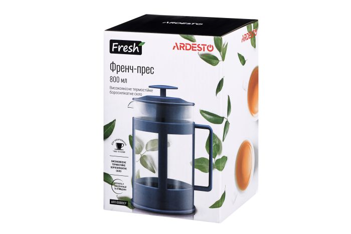 Френч-пресс Ardesto Fresh, 800мл, боросиликаное стекло, пластик, прозрачный, синий