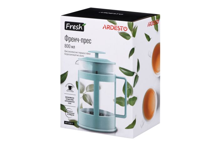 Френч-пресс Ardesto Fresh, 800мл, боросиликаное стекло, пластик, прозрачный, голубой