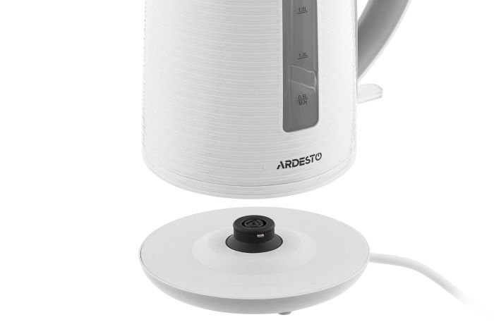 Електрочайник Ardesto White stripes 1.7л, Strix, пластик, біло-сірий