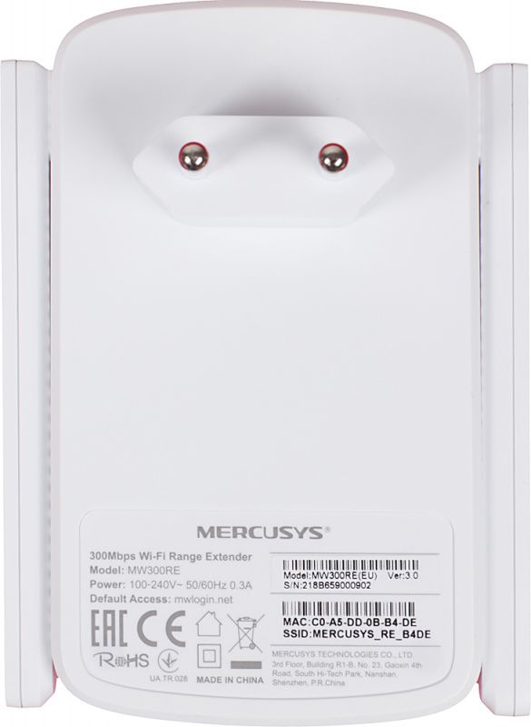 Розширювач покриття WiFi MERCUSYS  N300 Mercusys MW300RE